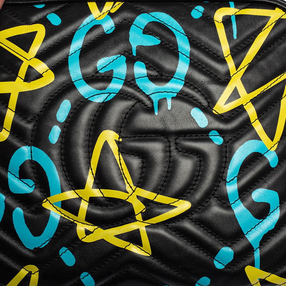 Gucci Black Graffiti Leather GG Marmont Gucci Ghost Shoulder Bag 4