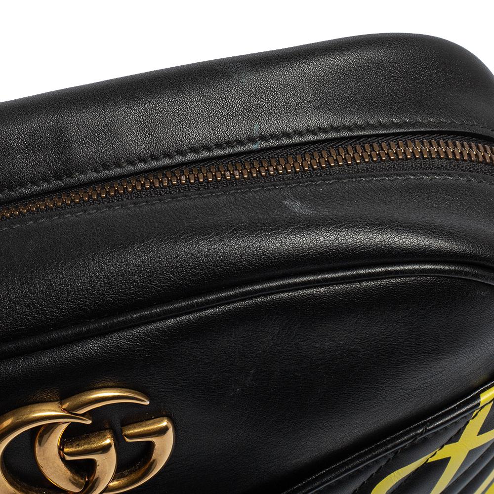 Women's Gucci Black Graffiti Leather GG Marmont Gucci Ghost Shoulder Bag