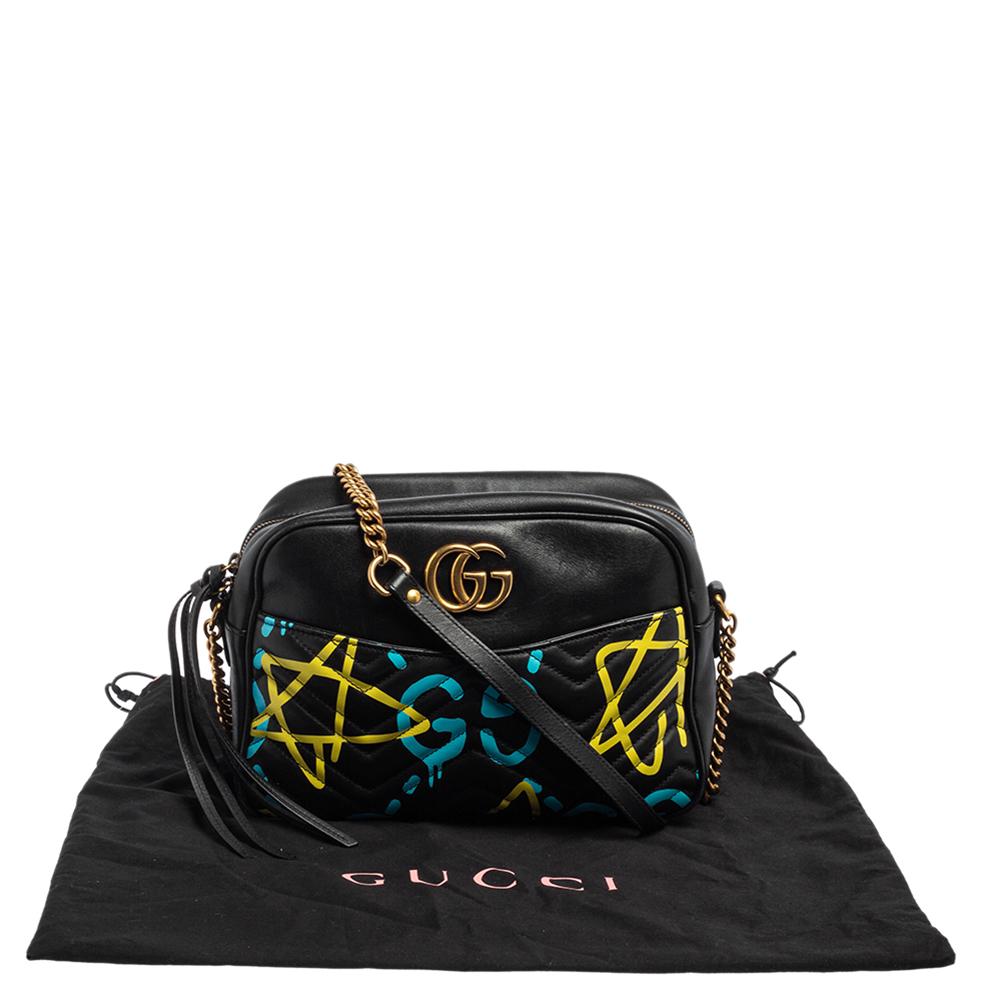 Gucci Black Graffiti Leather GG Marmont Gucci Ghost Shoulder Bag 1