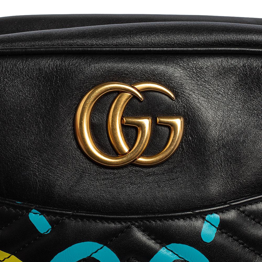 Gucci Black Graffiti Leather GG Marmont Gucci Ghost Shoulder Bag 2