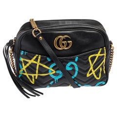Gucci Black Graffiti Leather GG Marmont Gucci Ghost Shoulder Bag