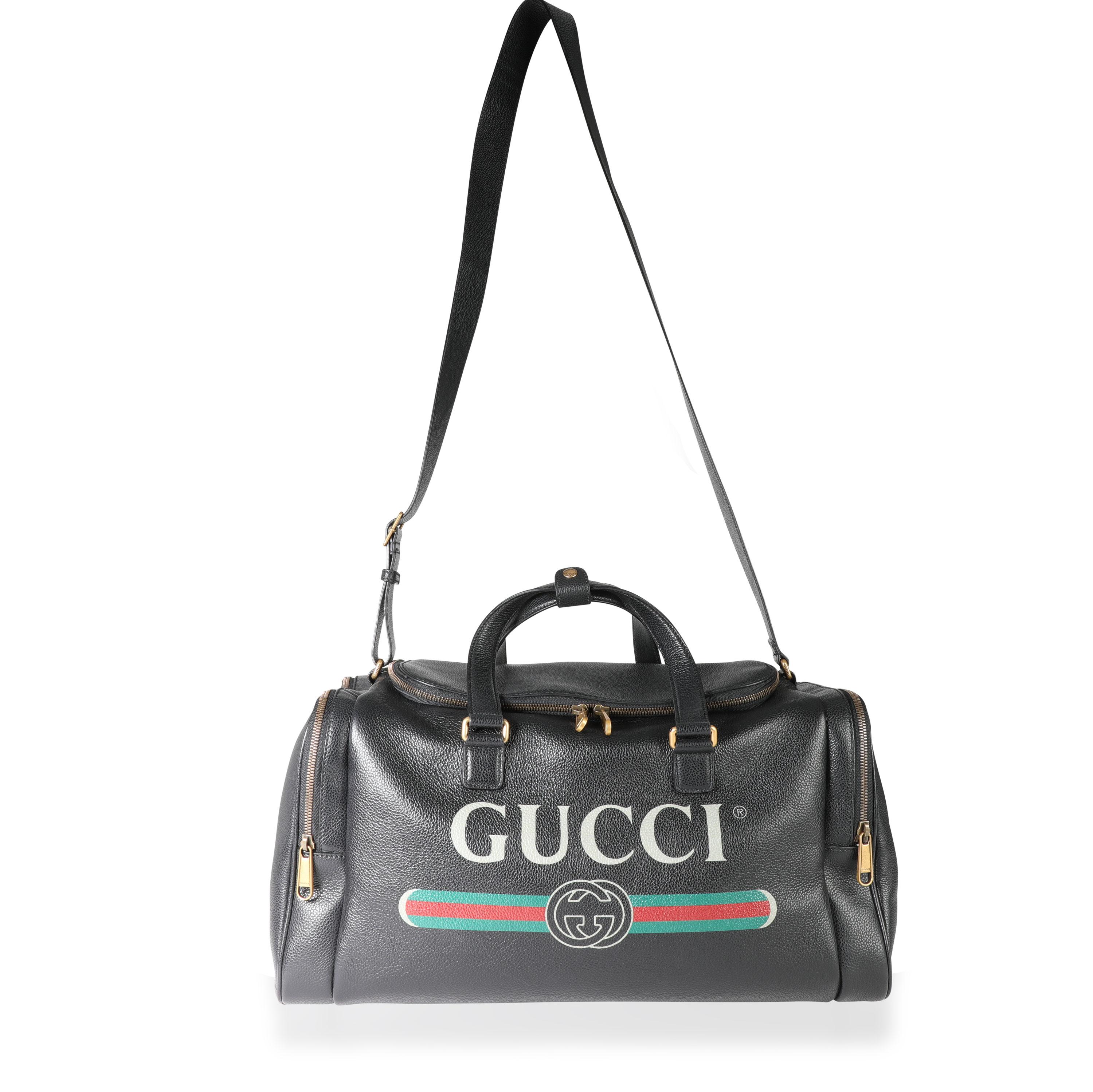 Gucci Black Grained Calfskin Logo Print Duffle Bag
SKU: 113636
MSRP: USD 2,490.00
Condition: Pre-owned (3000)
Condition Description: 
Handbag Condition: Excellent
Condition Comments: Excellent Condition. Faint marks to leather. No other visible
