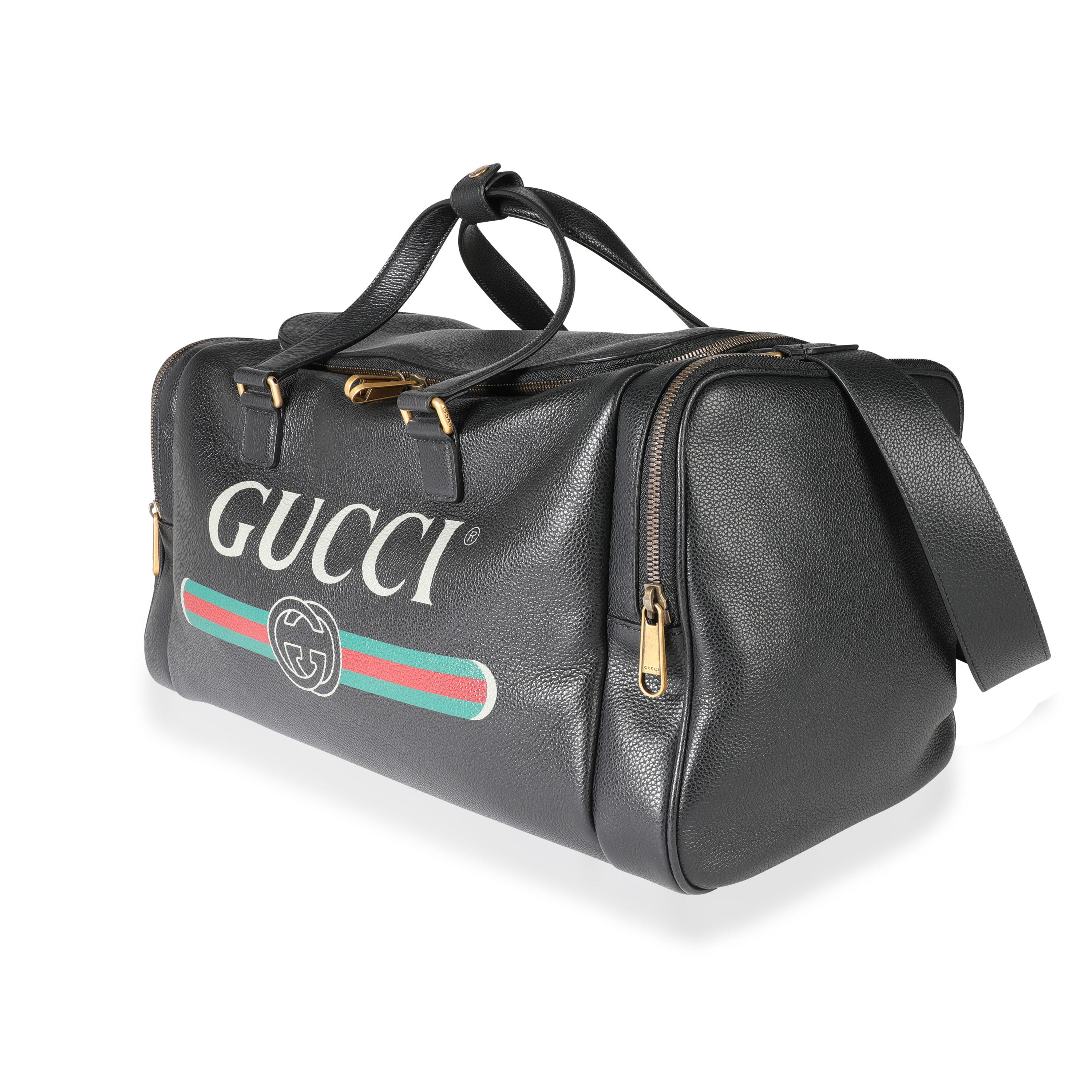 Gucci Black Grained Calfskin Logo Print Duffle Bag 3