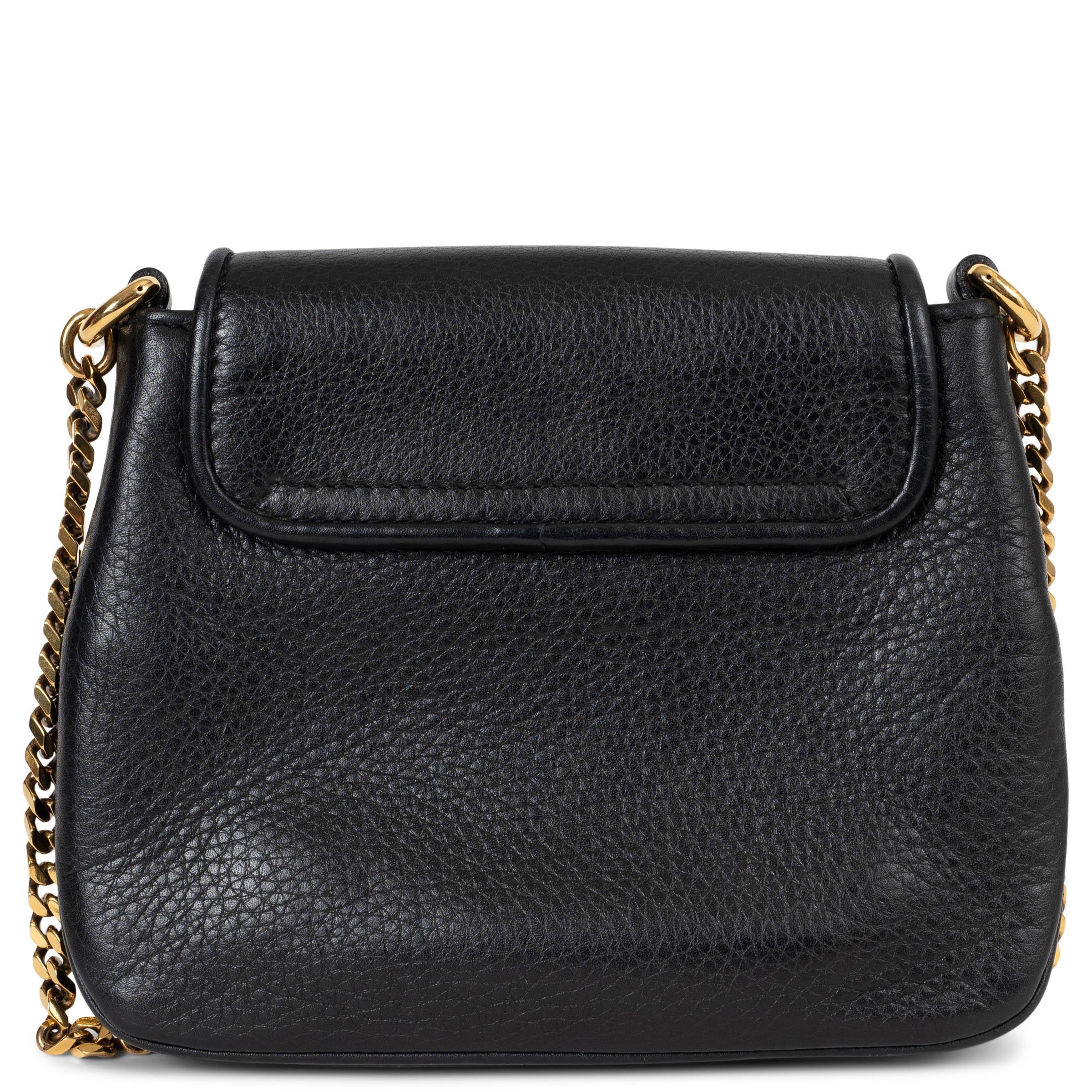 Black GUCCI black grained leather 1973 SMALL CROSSBODY Shoulder Bag