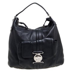 Gucci Black Grained Leather Medium G Coin Hobo