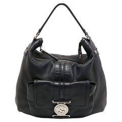 Gucci Black Grained Leather Medium G Coin Hobo