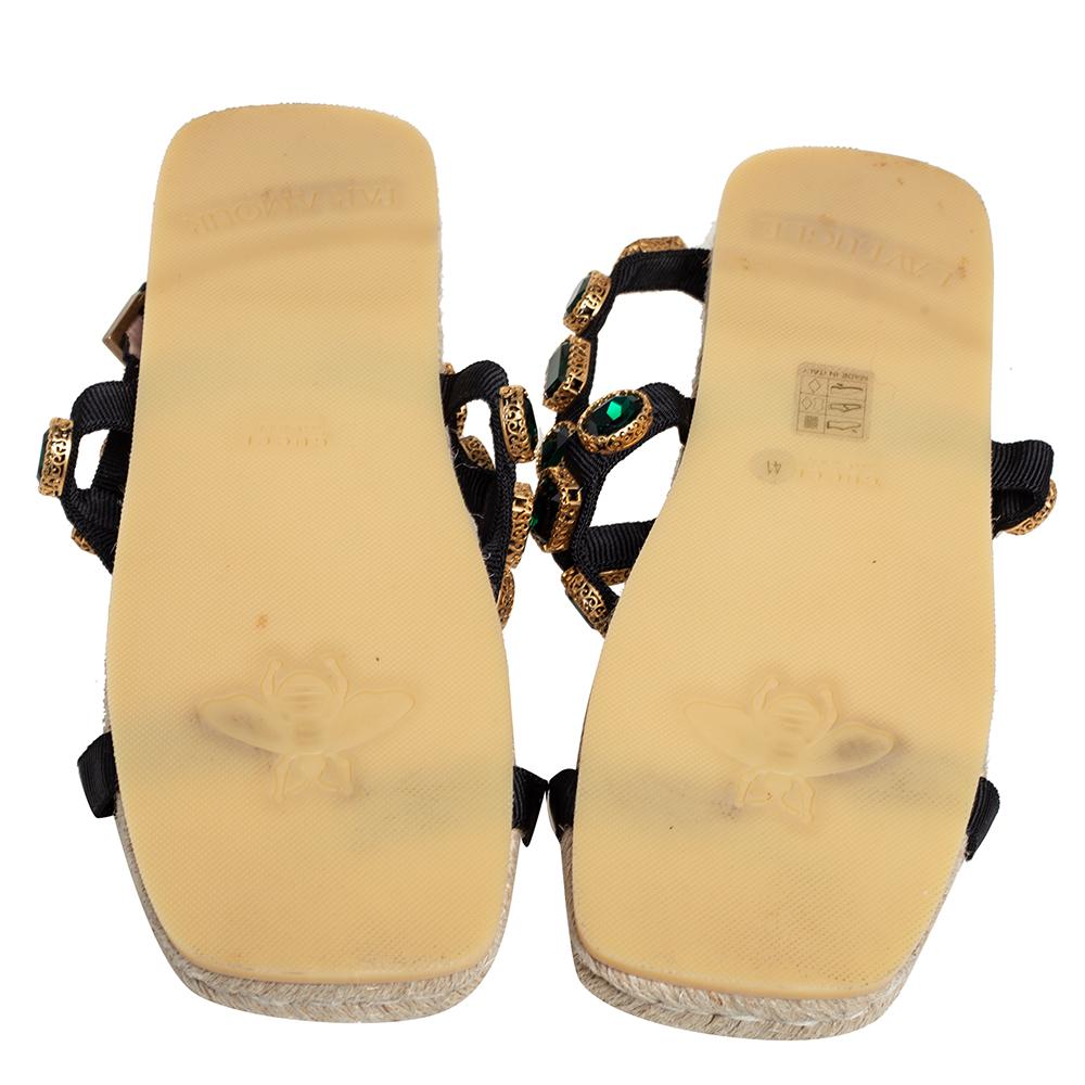 Gucci Black/Green Canvas Grosgrain Espadrille Flat Sandals Size 41 1