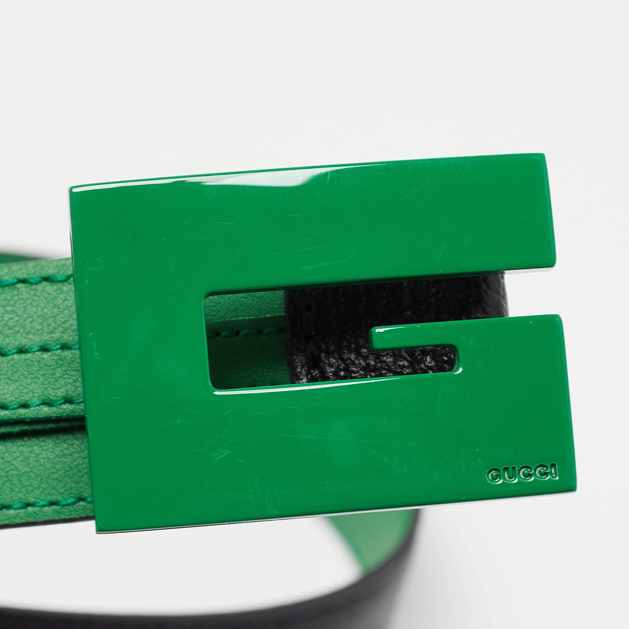 Men's Gucci Black/Green Leather G Square Buckle Belt 100CM