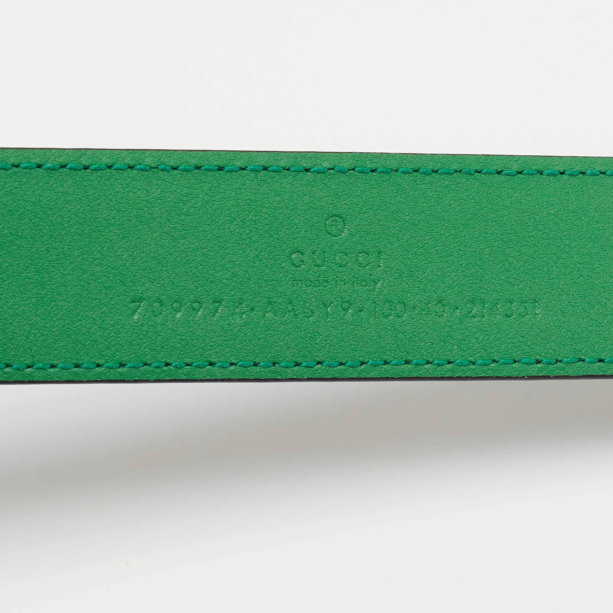 Gucci Black/Green Leather G Square Buckle Belt 100CM 1