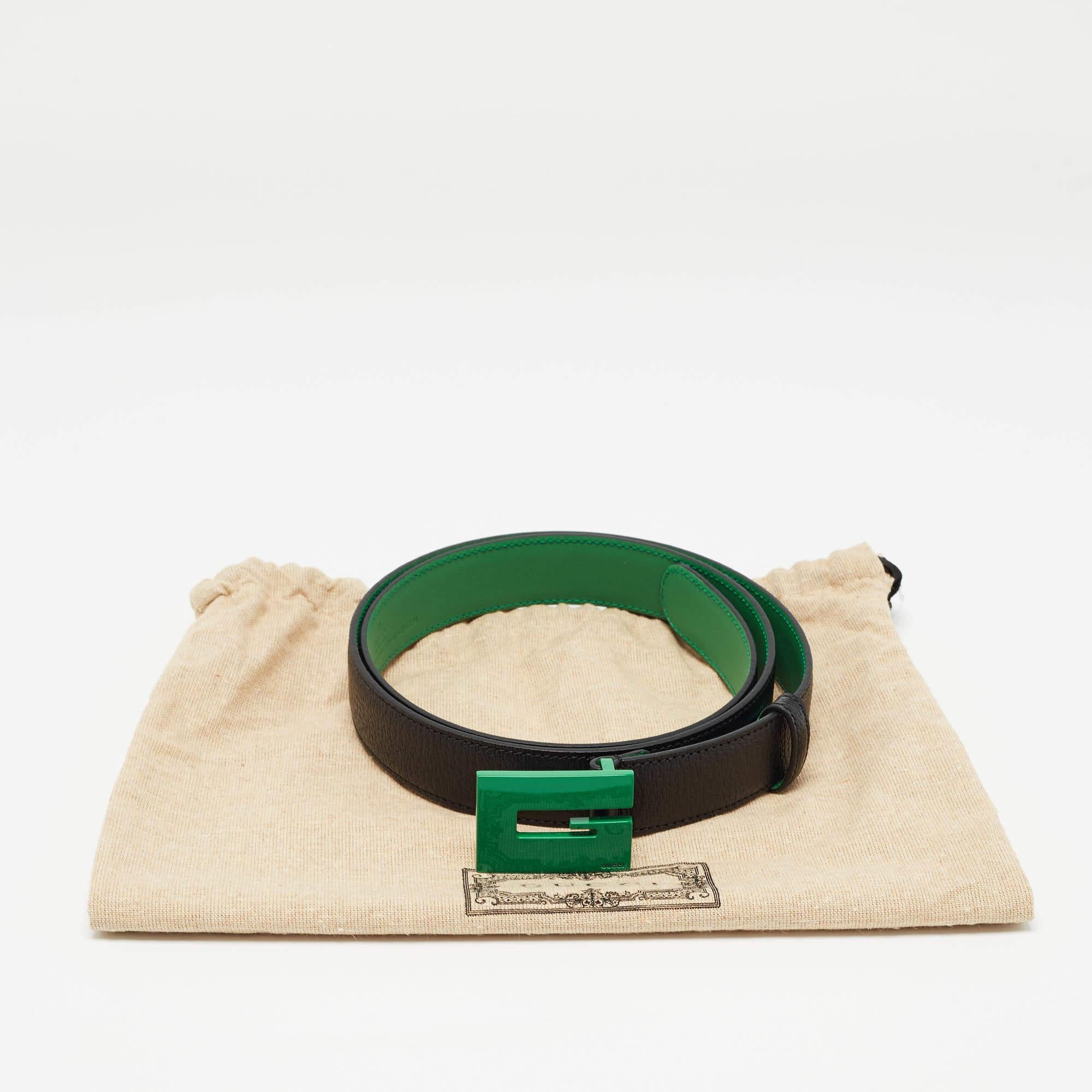 Gucci Black/Green Leather G Square Buckle Belt 100CM 2