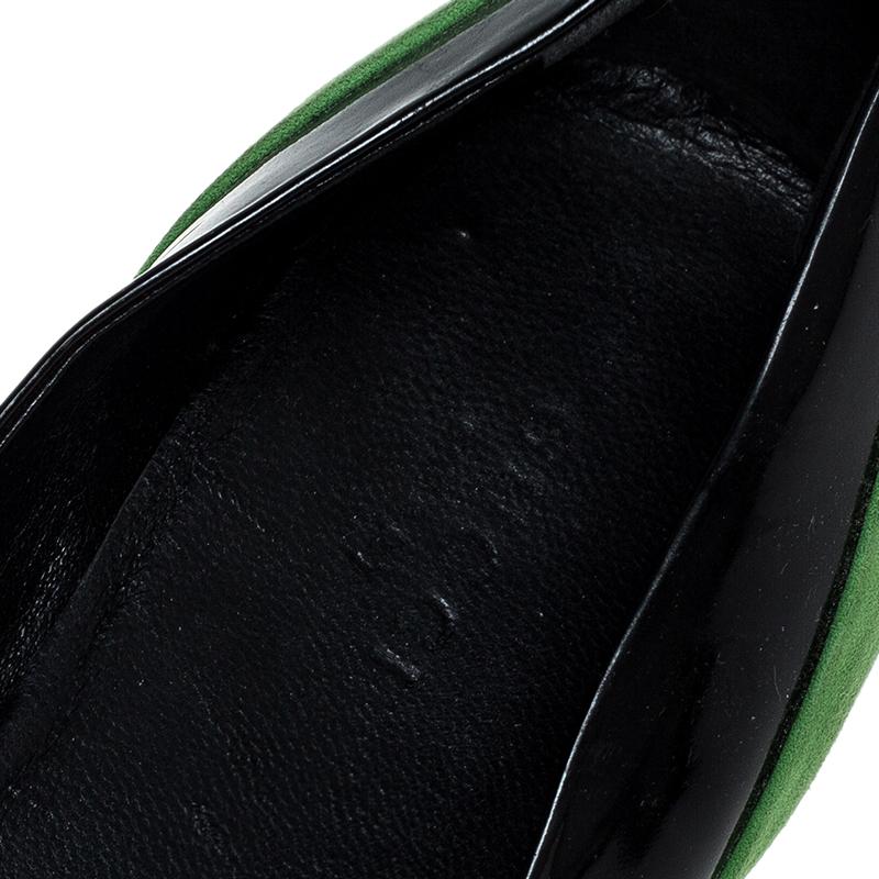 Gucci Black/Green Patent Leather And Suede Bamboo Horsebit Ballet Flats Size 36 3