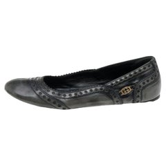 Gucci Black/Grey Brogue Leather Ballet Flats Size 35.5