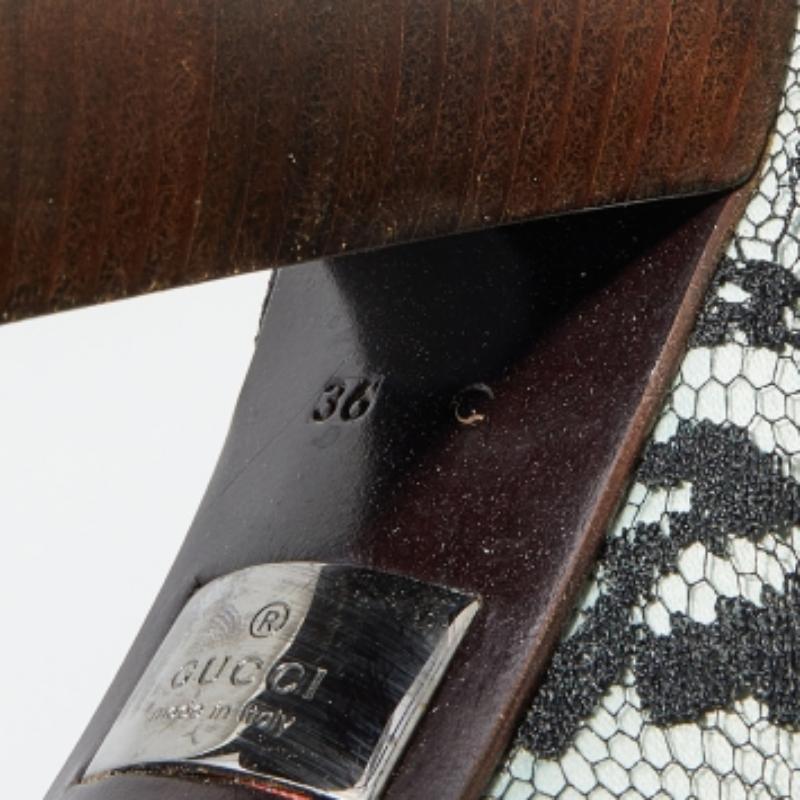 Gucci Black/Grey Floral Lace And Satin Block Heel Pumps Size 36 For Sale 4
