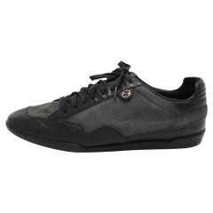 Gucci Schwarz/Grau GG Segeltuch und Leder Low Top Turnschuhe Größe 43,5