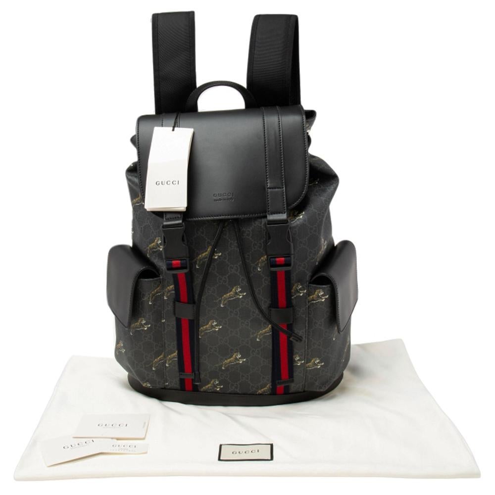 Gucci Black/Grey GG Supreme And Leather Tiger Backpack 5