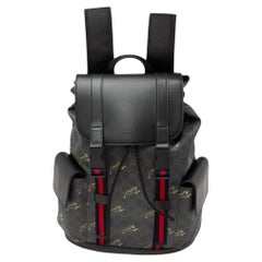 Gucci Schwarz/Grauer GG Supreme Tiger-Rucksack aus Leder