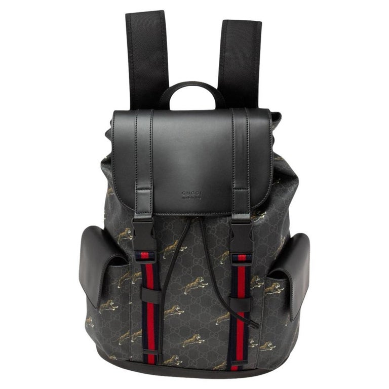 Gucci Black/Grey GG Leather Tiger Backpack at