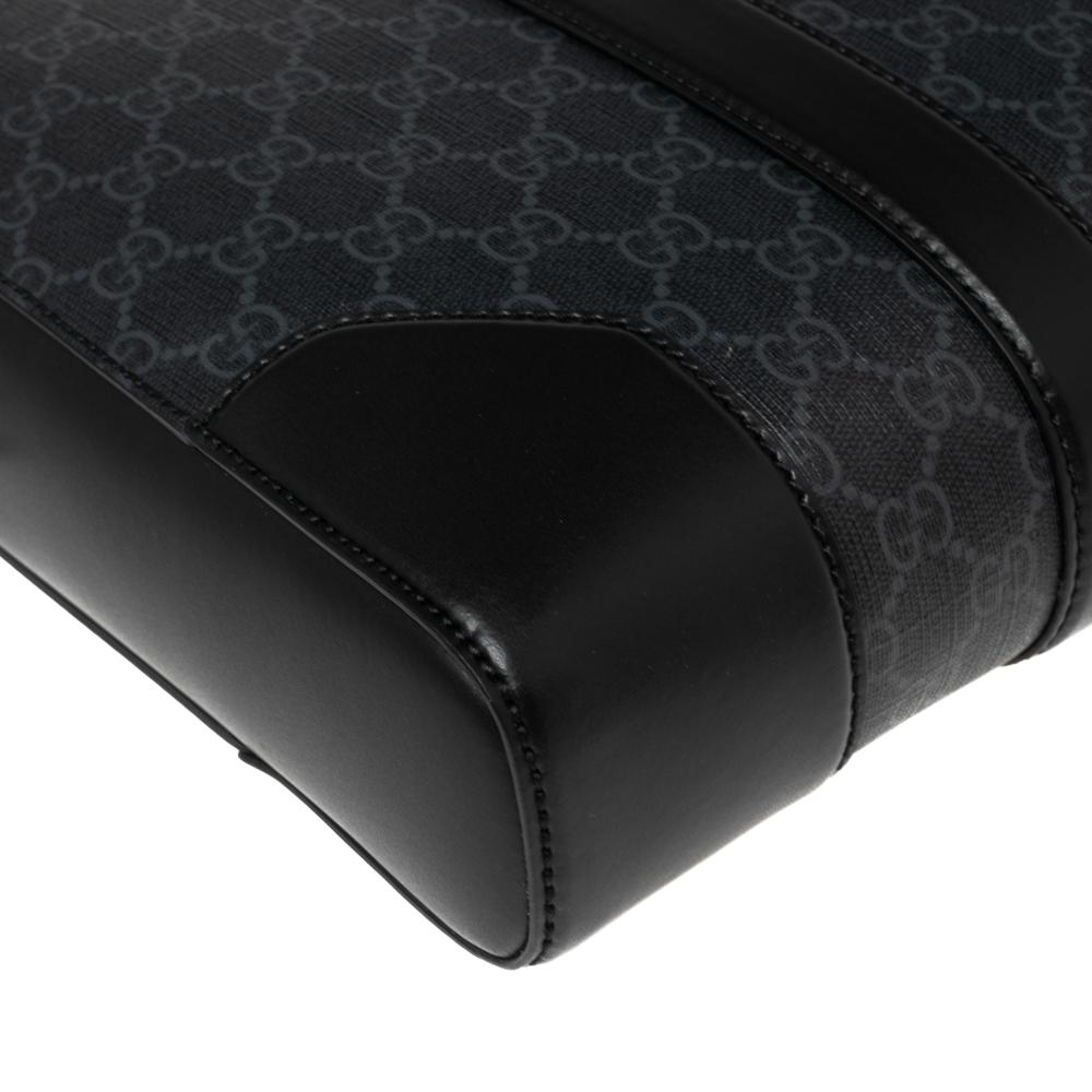 Gucci Black/Grey GG Supreme Canvas and Leather Briefcase 4