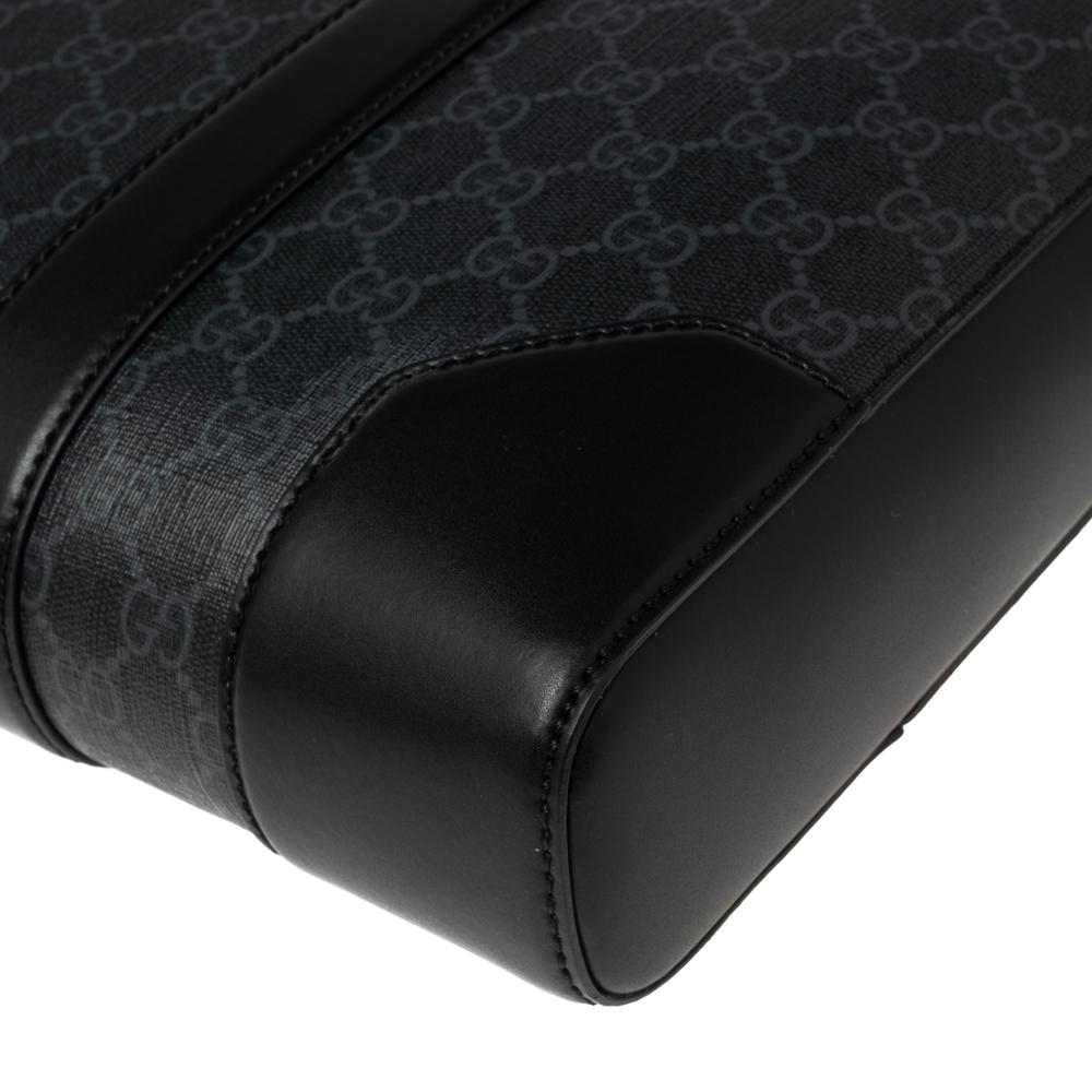 Gucci Black/Grey GG Supreme Canvas and Leather Briefcase 5