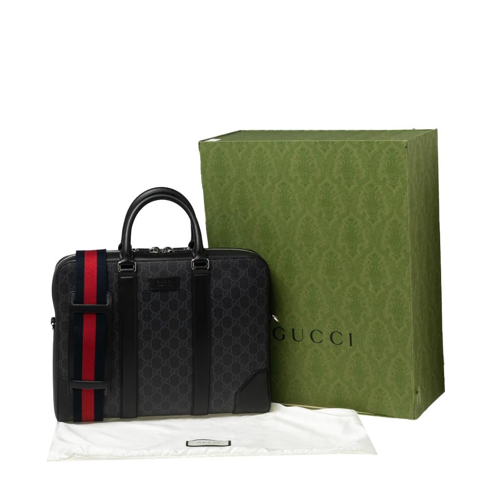 Gucci Black/Grey GG Supreme Canvas and Leather Briefcase 6