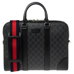 Used Gucci Black/Grey GG Supreme Canvas and Leather Briefcase