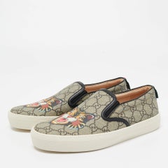 Gucci Schwarz/Grau GG Supreme Canvas And Leder Tiger Slip On Turnschuhe Größe 37,5