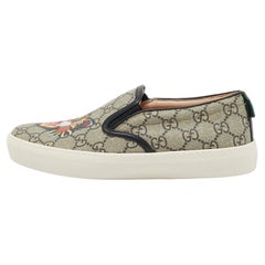 Gucci Black/Grey GG Supreme Canvas And Leather Tiger Slip On Sneakers Size 37.5
