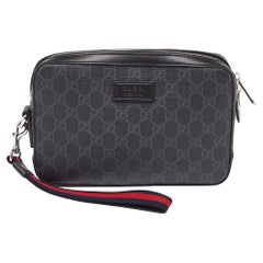 Used Gucci Black/Grey GG Supreme Canvas and Leather Wristlet Pouch