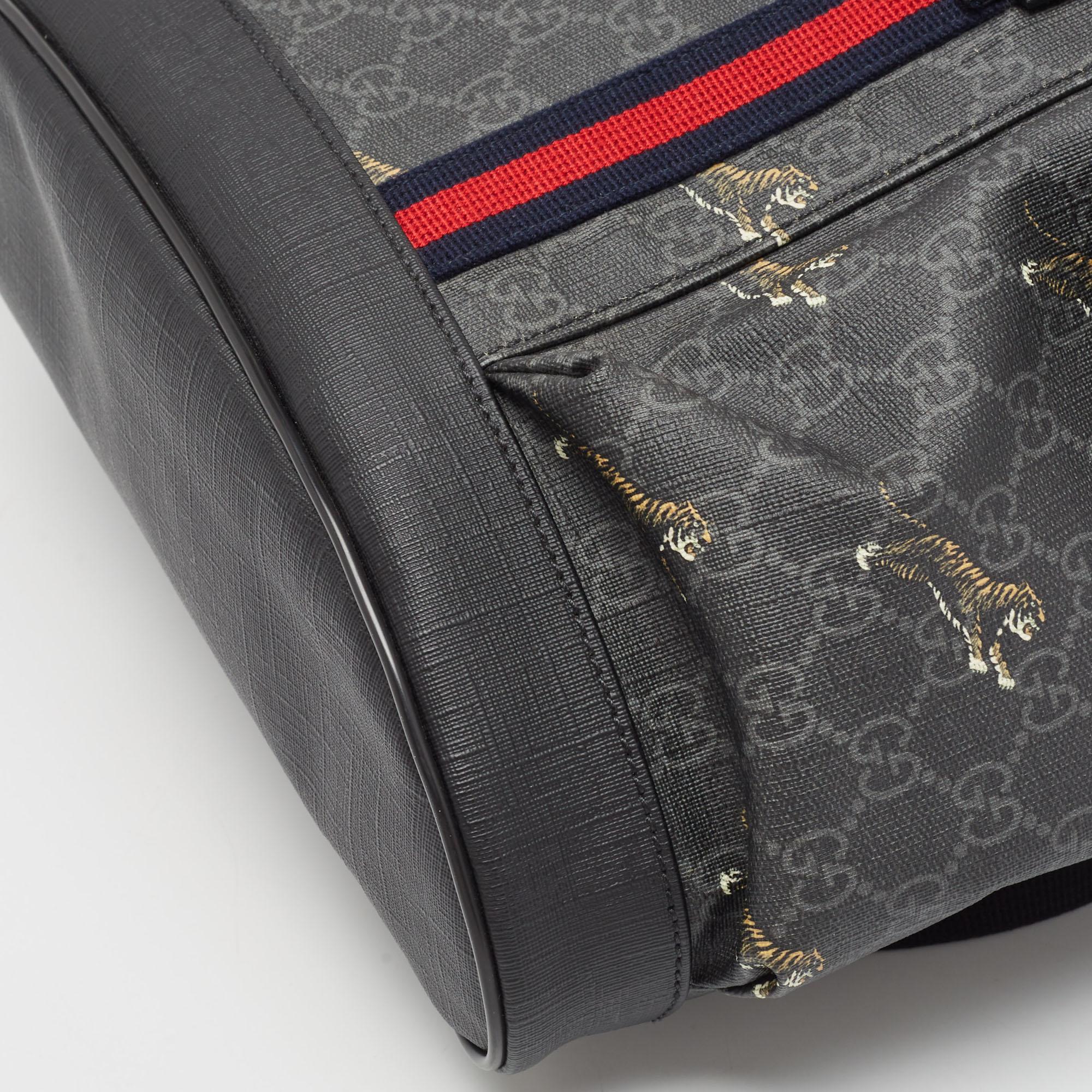 Gucci Black/Grey GG Supreme Canvas Tiger Print Backpack 9
