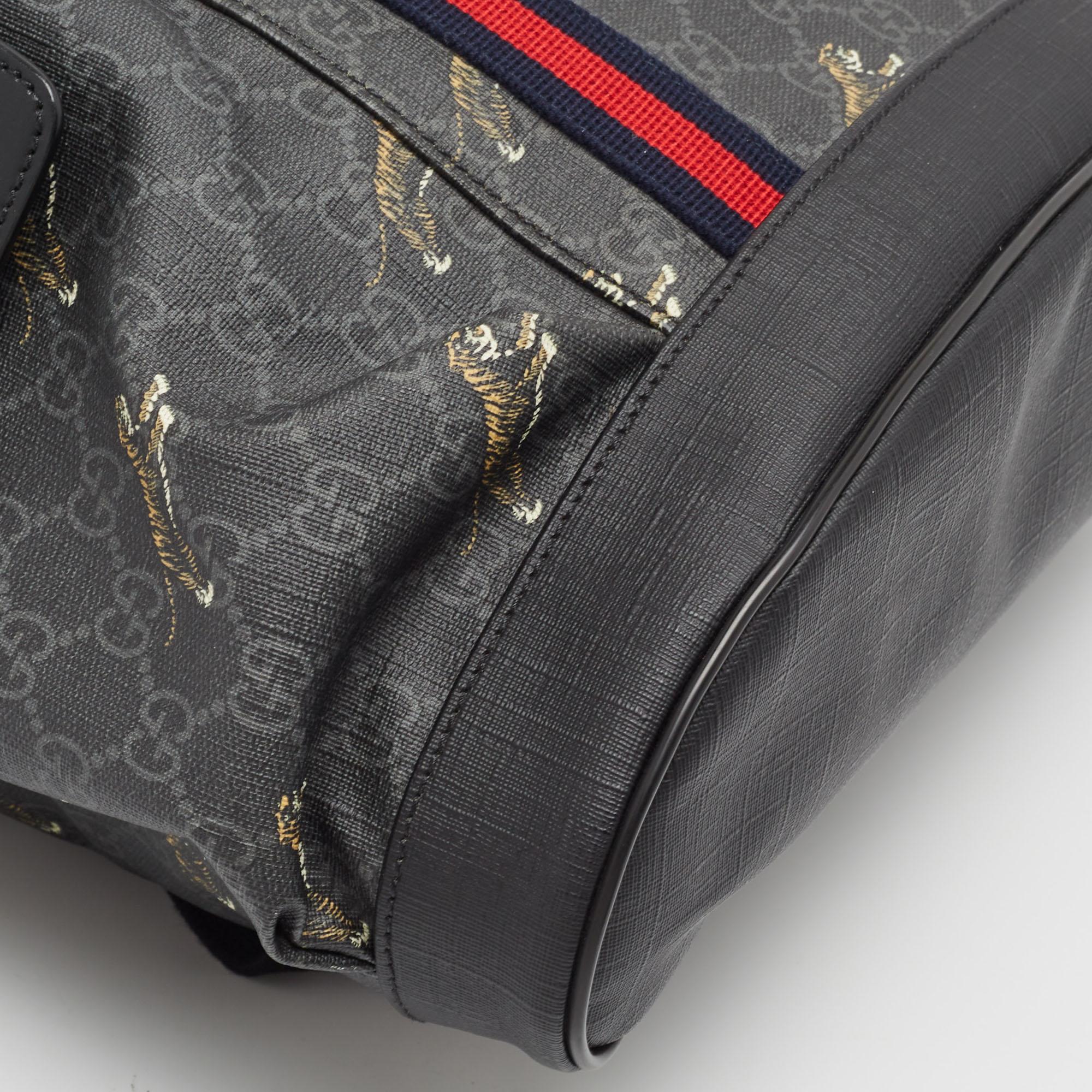Gucci Black/Grey GG Supreme Canvas Tiger Print Backpack 1