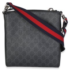 Gucci Black Grey GG Supreme Canvas Web Small Flat Messenger Bag