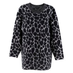 Gucci Black & Grey Leopard Print Mohair Blend Knit Sweater M