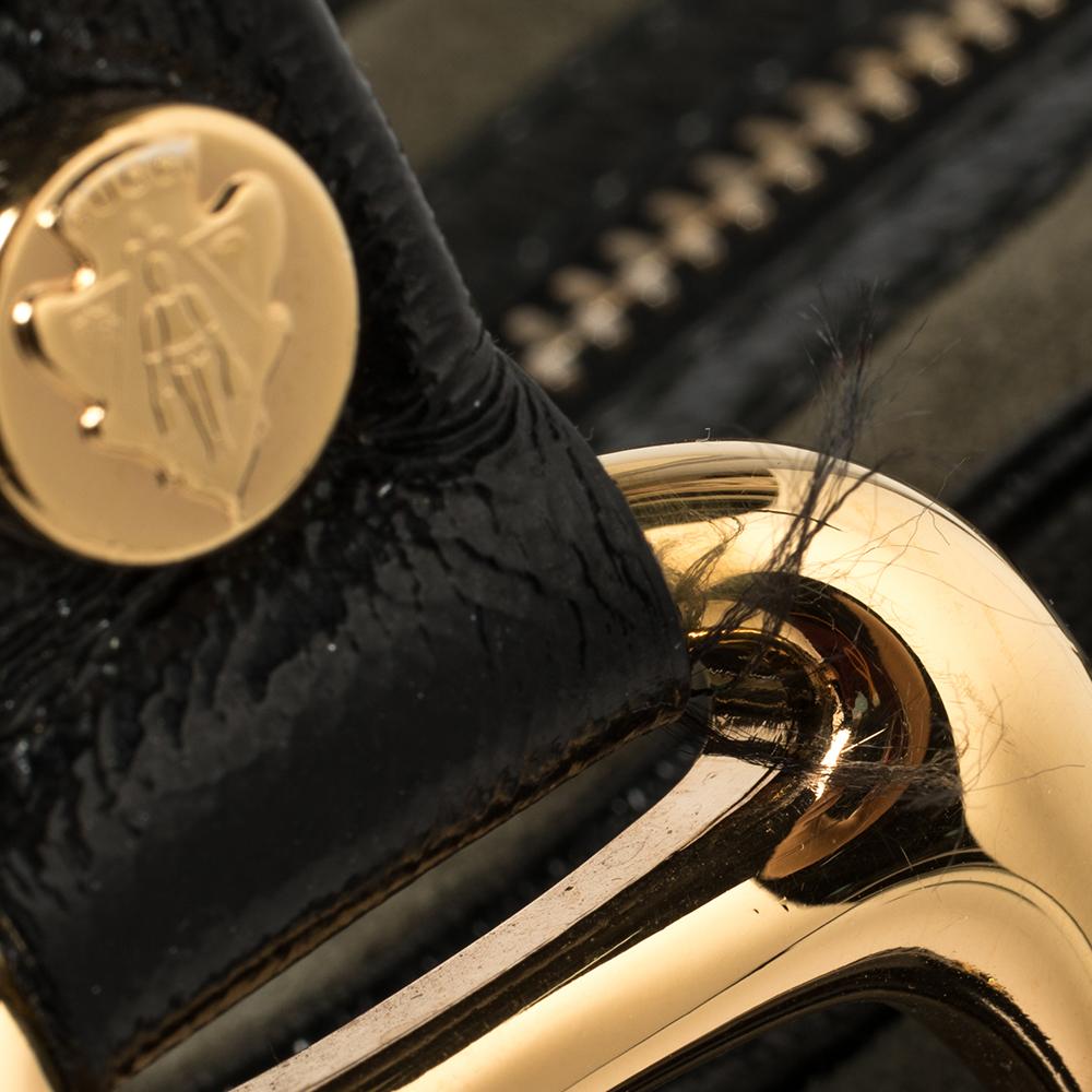 Gucci Black/Grey Suede and Patent Leather Aviatrix Large Boston Bag 6
