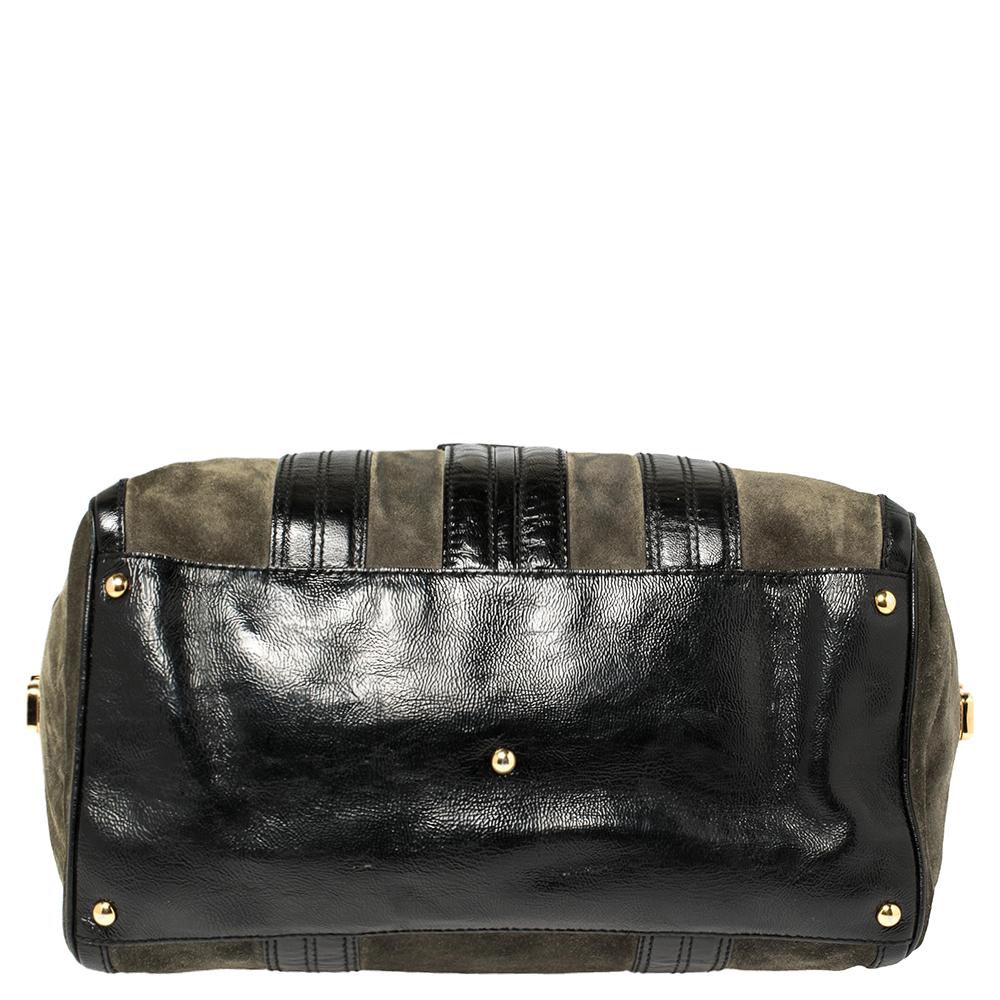 Gucci Black/Grey Suede and Patent Leather Aviatrix Large Boston Bag 1