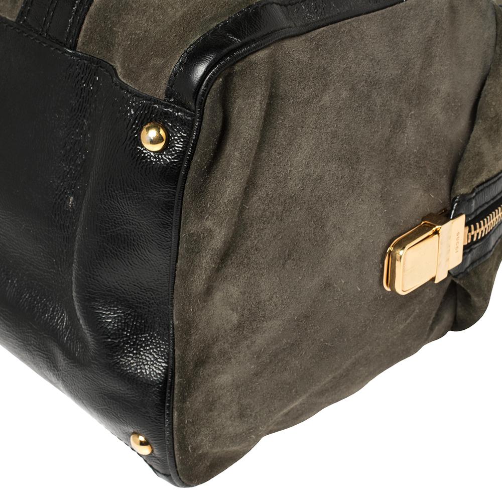 Gucci Black/Grey Suede and Patent Leather Aviatrix Large Boston Bag 2
