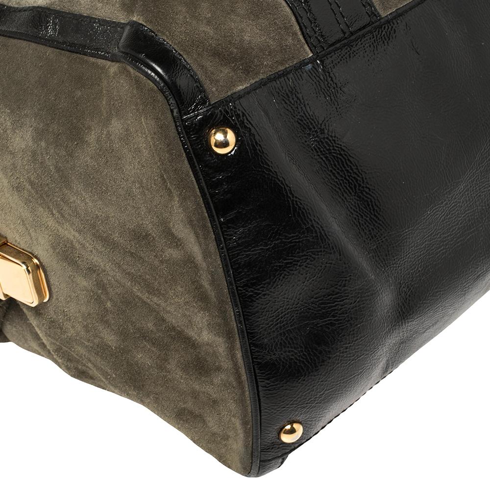 Gucci Black/Grey Suede and Patent Leather Aviatrix Large Boston Bag 3