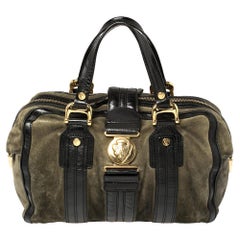 Gucci Black/Grey Suede and Patent Leather Aviatrix Large Boston Bag