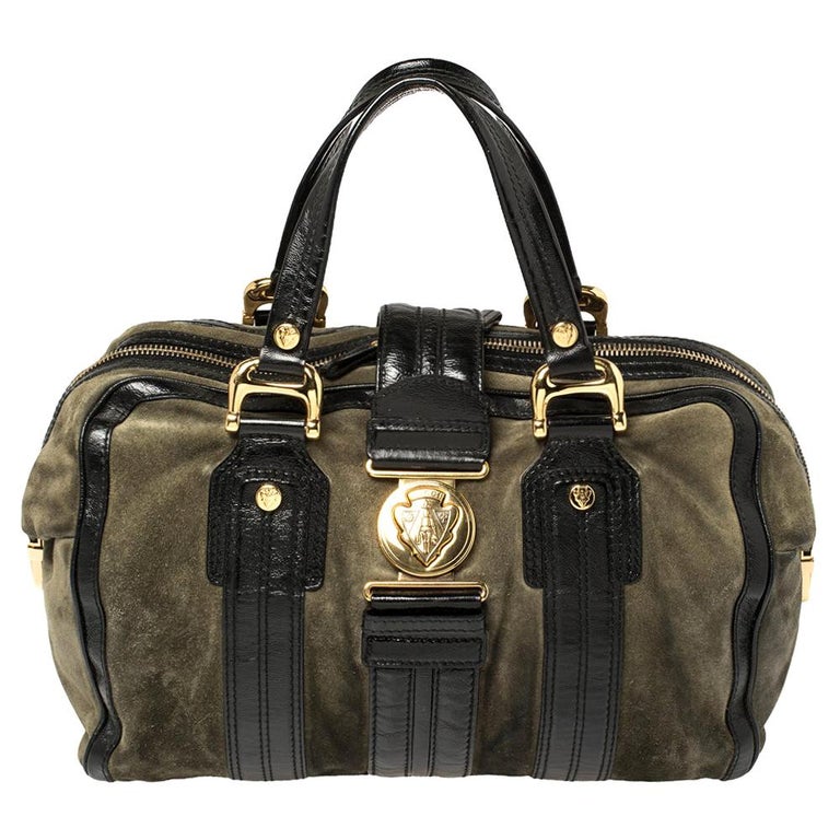 Gucci Black/Grey Suede and Patent Leather Aviatrix Large Boston Bag at ...