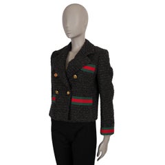 GUCCI black grey taupe cotton 2021 WEB STRIPE TWEED Blazer Jacket 40 S