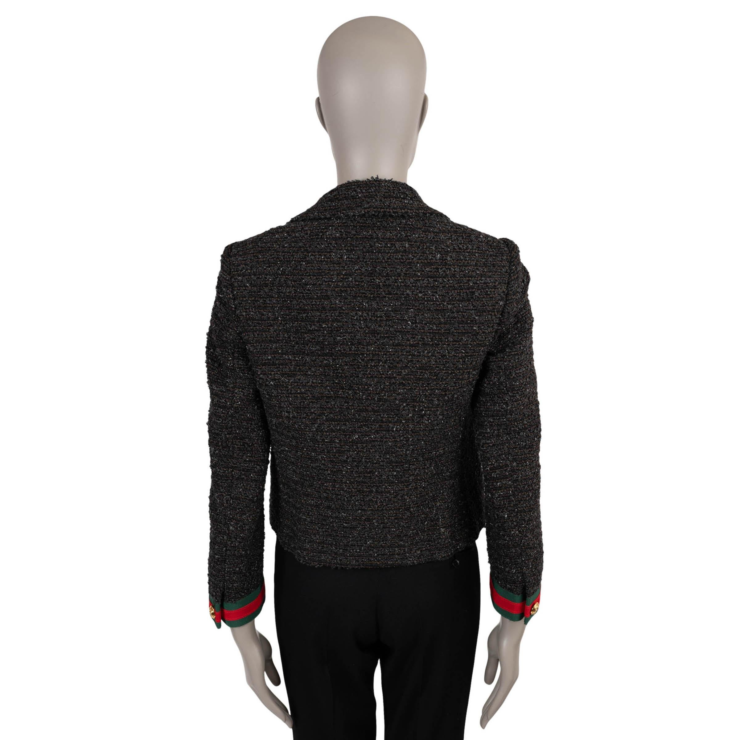 Black GUCCI black grey taupe cotton 2021 WEB STRIPE TWEED Blazer Jacket 40 S For Sale