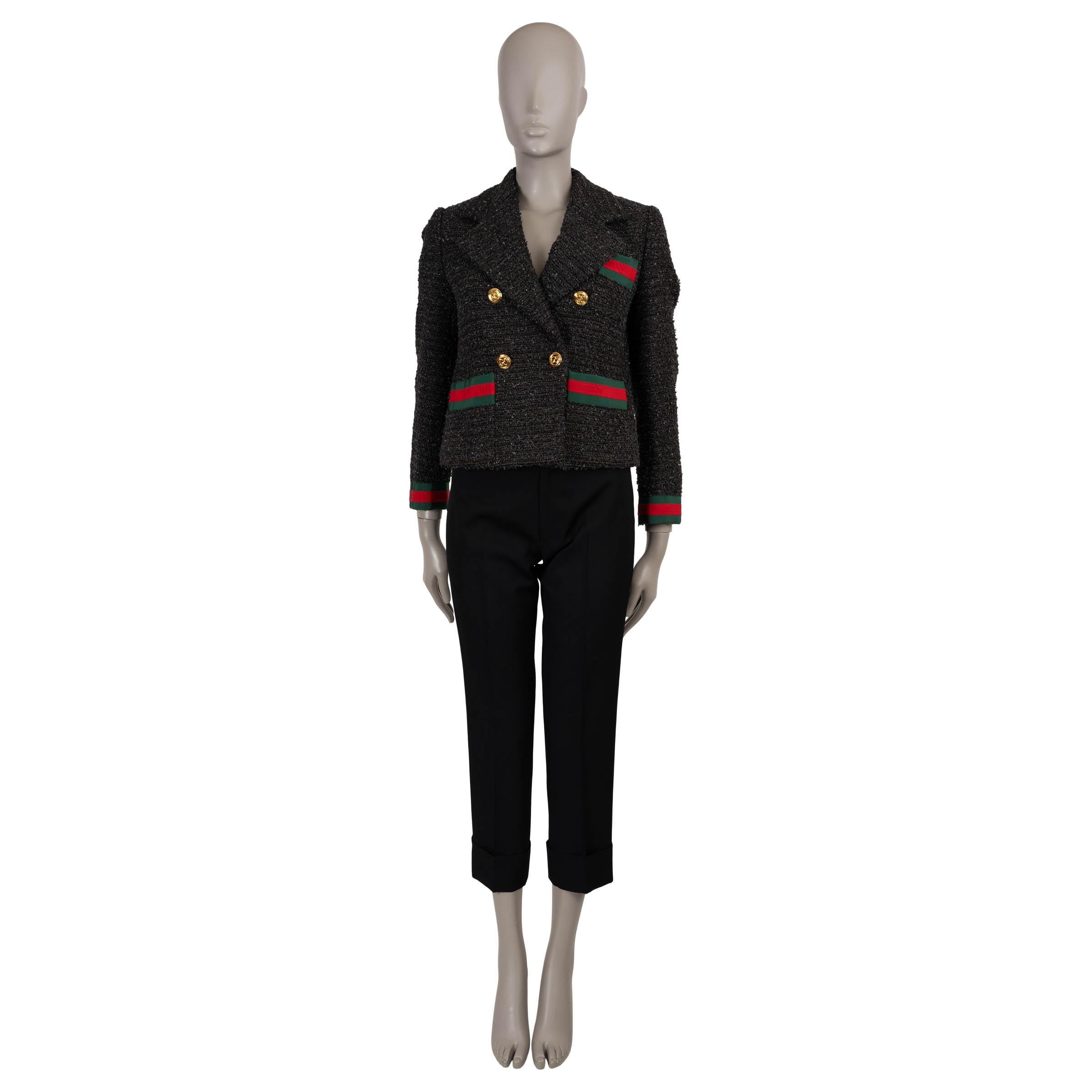 GUCCI black grey taupe cotton 2021 WEB STRIPE TWEED Blazer Jacket 40 S In Excellent Condition For Sale In Zürich, CH