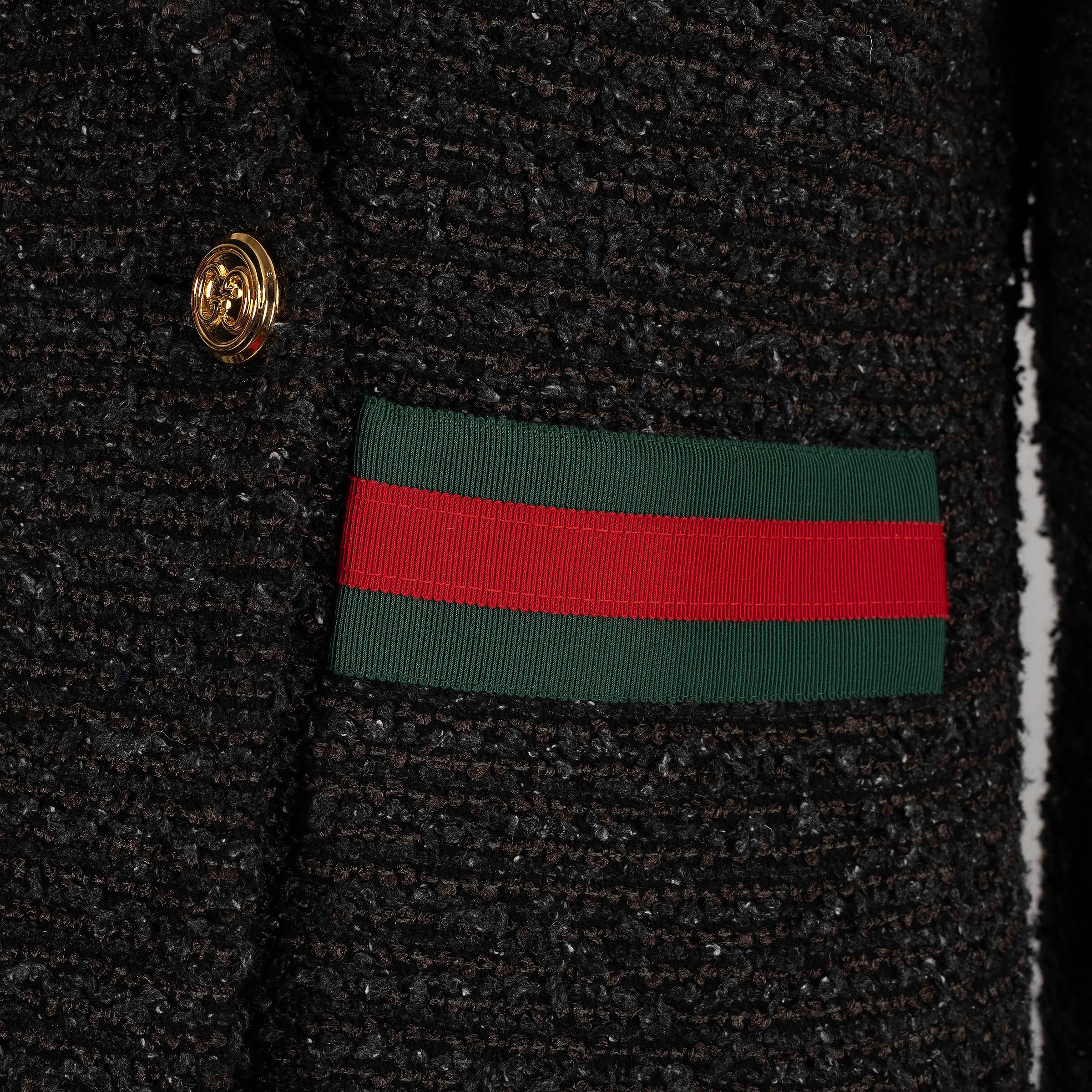 Women's GUCCI black grey taupe cotton 2021 WEB STRIPE TWEED Blazer Jacket 40 S For Sale
