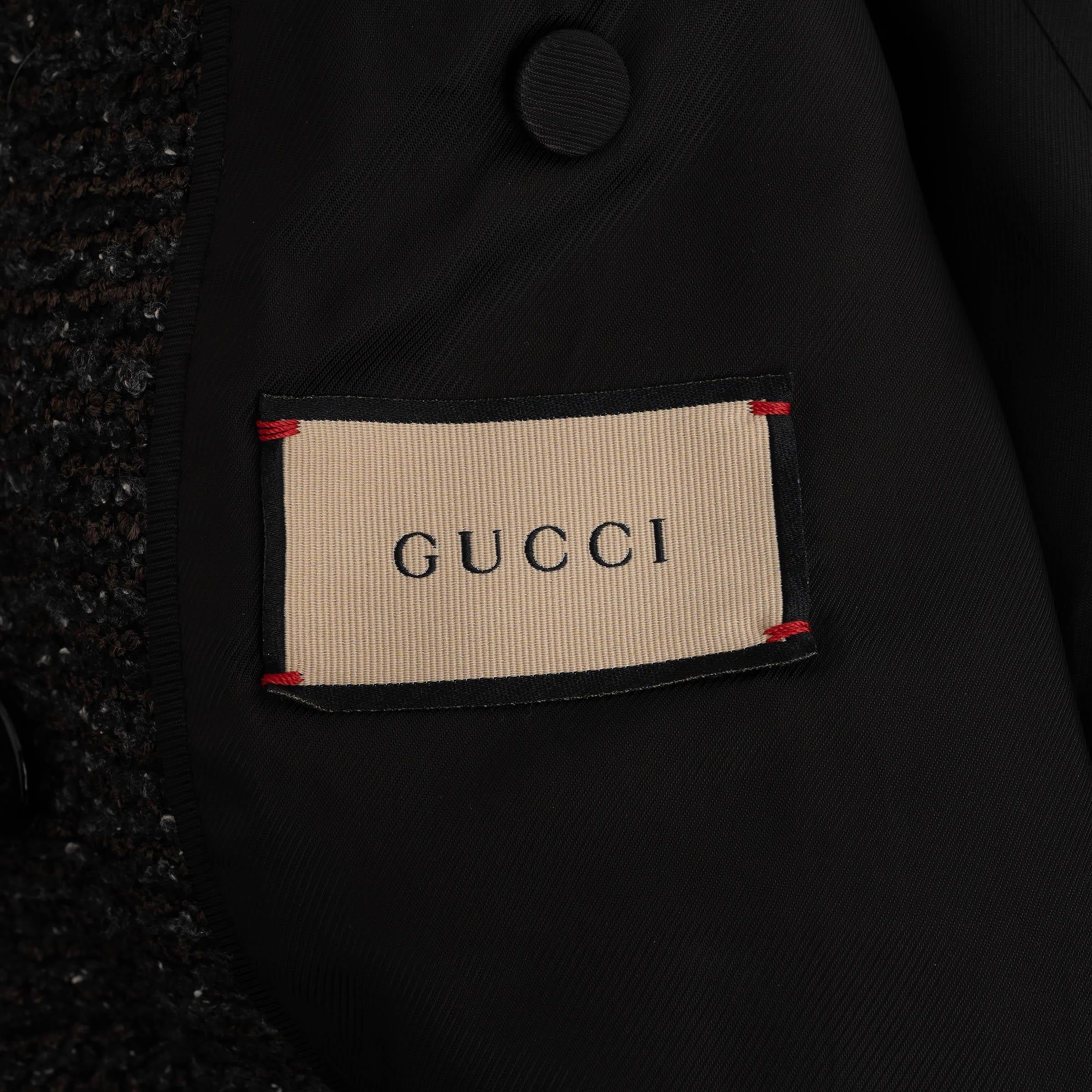 GUCCI black grey taupe cotton 2021 WEB STRIPE TWEED Blazer Jacket 40 S For Sale 1