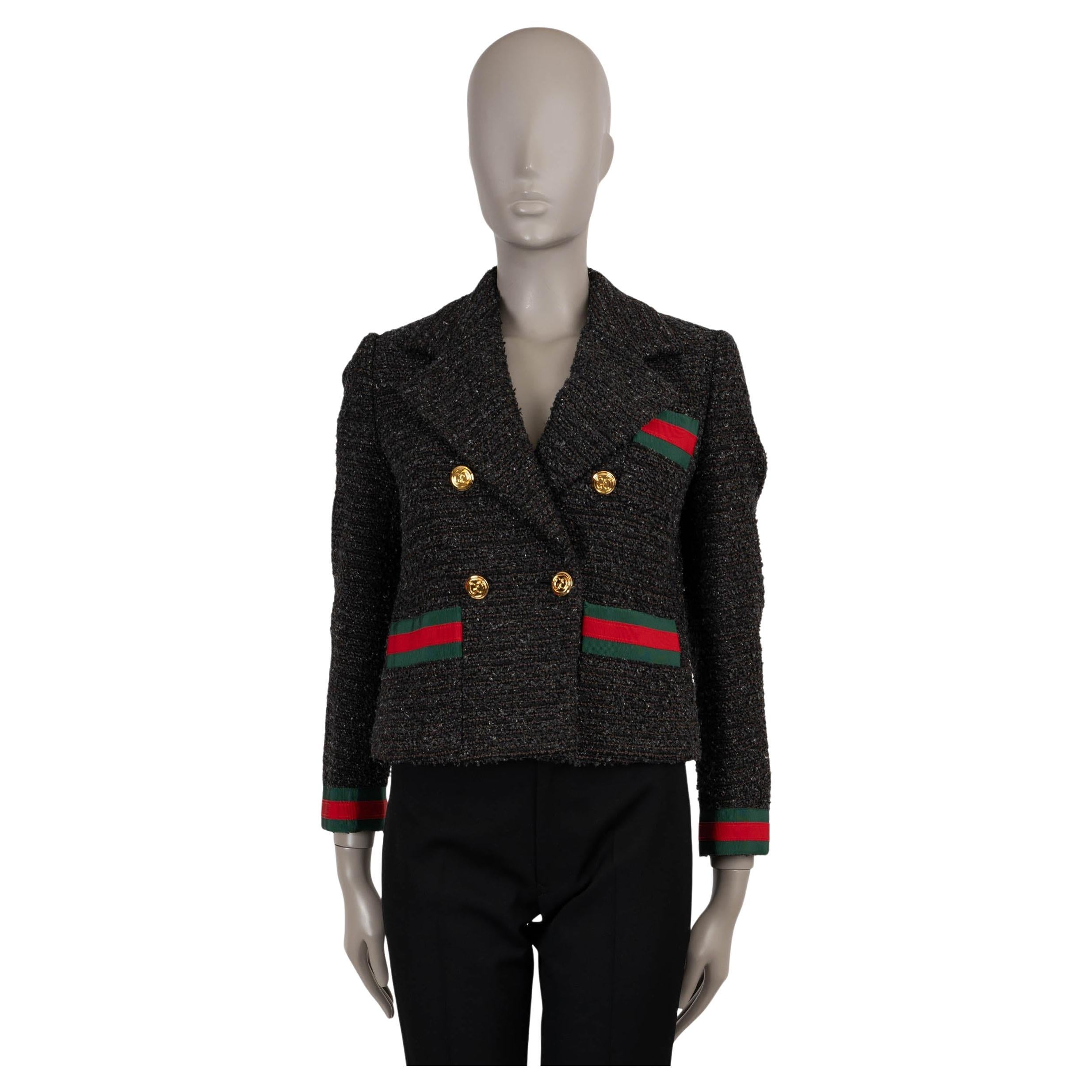 GUCCI black grey taupe cotton 2021 WEB STRIPE TWEED Blazer Jacket 40 S For Sale