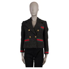 GUCCI black grey taupe cotton 2021 WEB STRIPE TWEED Blazer Jacket 40 S