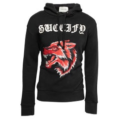 Gucci Black Guccify Wolf Embroidered Cotton Long Sleeve Hoodie M