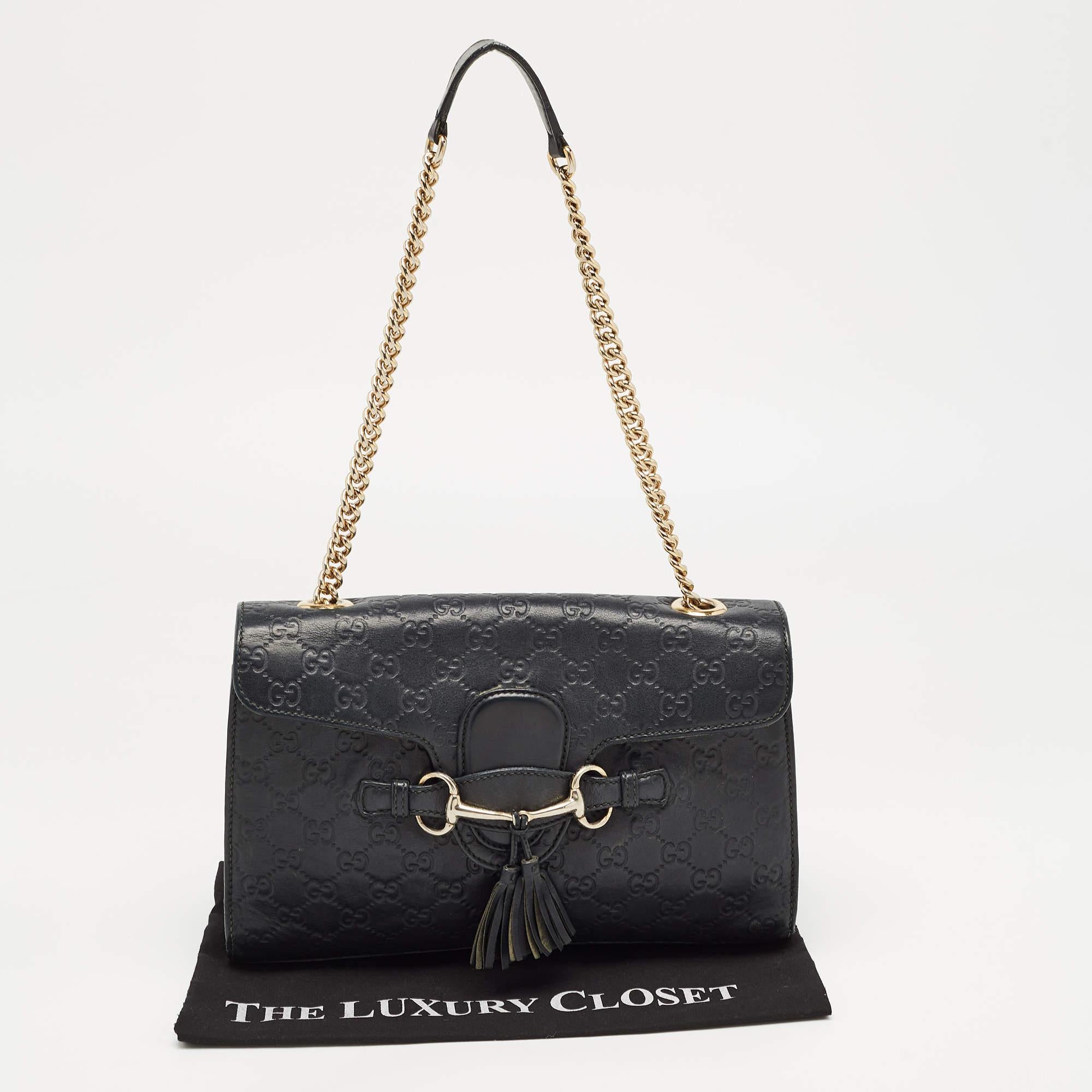Gucci Black Guccisima Leather Medium Emily Shoulder Bag For Sale 4