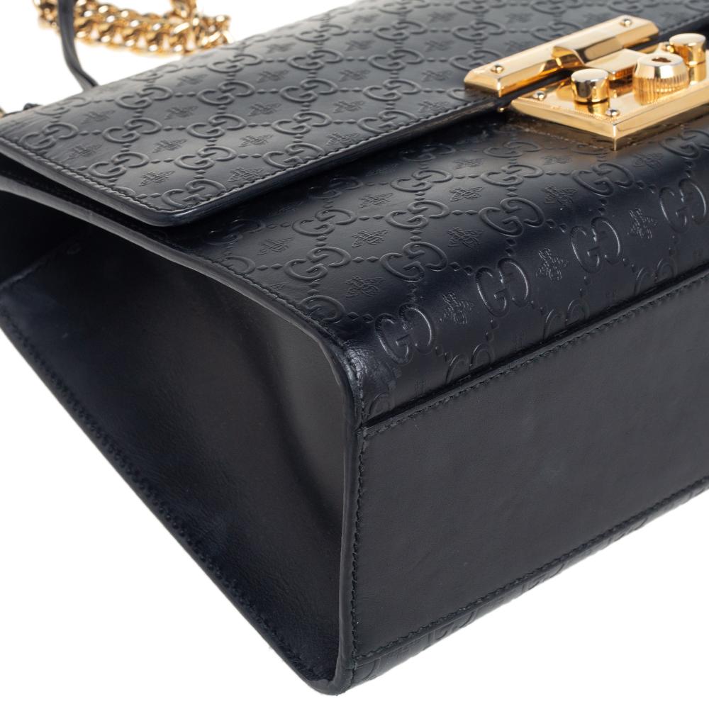 Gucci Black Guccissima Bee Embossed Leather Medium Padlock Shoulder Bag 5