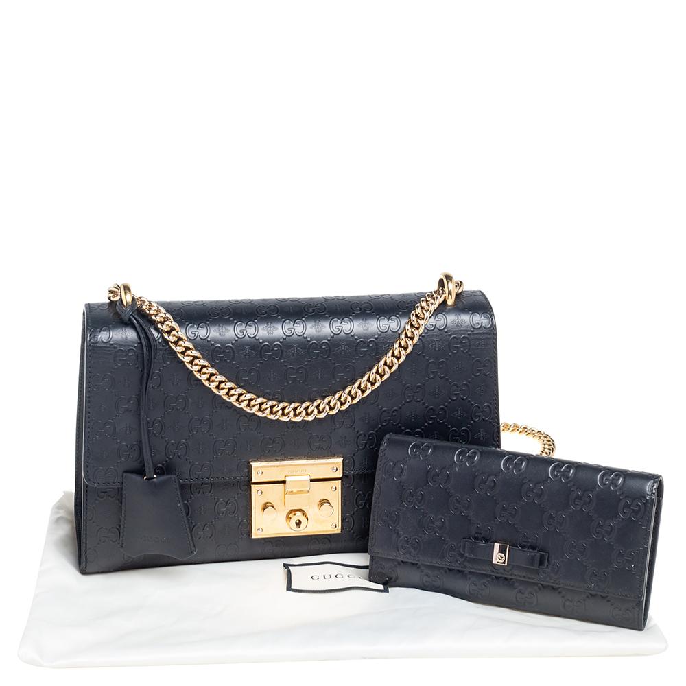 Gucci Black Guccissima Bee Embossed Leather Medium Padlock Shoulder Bag 6