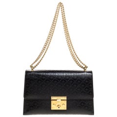 Gucci Black Guccissima Bee Embossed Bee Leather Medium Padlock Bag (sac à bandoulière)